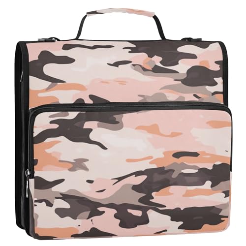 Ringbuch mit 3 Ringen, Reißverschluss, Schultergurt und Griff, wasserdicht, mit Reißverschluss, für Büro, Schule, Camouflage, Roségold Ringbuch mit 3 Ringen, Reißverschluss, Schultergurt und Griff, wasserdicht, mit Reißverschluss, für Büro, Schule, Camouflage, Roségold von Foiosoh