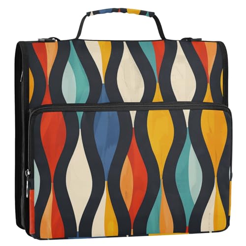 Ringbuch mit 3 Ringen, Retro-Stil, bunte Wellen, 3,8 cm, mit extra Taschen und Riemen, wasserdicht, Schulordner, Organizer für Mittelschüler Ringbuch mit 3 Ringen, Retro-Stil, bunte Wellen, 3,8 cm, mit extra Taschen und Riemen, wasserdicht, Schulordner, Organizer für Mittelschüler von Foiosoh