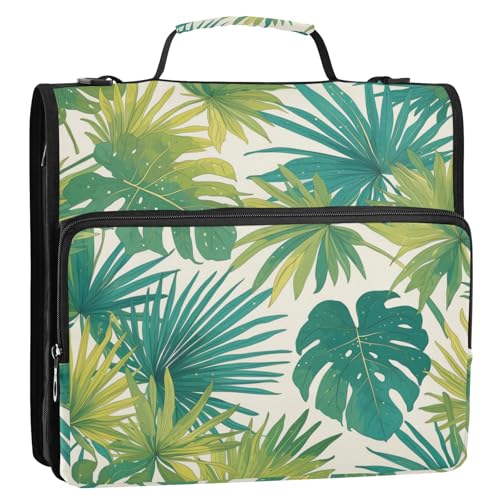 Ringbuch mit 3 Ringen, tropische grüne Blätter, mit extra Taschen mit Griff und abnehmbarem Schultergurt, Schulordner mit mehreren Taschen, Organizer für Mittelschüler Ringbuch mit 3 Ringen, tropische grüne Blätter, mit extra Taschen mit Griff und abnehmbarem Schultergurt, Schulordner mit mehreren Taschen, Organizer für Mittelschüler von Foiosoh