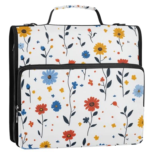 Ringbuch mit Sonnenblumen-Vögeln, 3 Ringe, 3,8 cm, stabiler Reißverschluss, mit Griff und abnehmbarem Schultergurt, inklusive Reißverschlusstasche, Schulbedarf, Organizer für die Schule von Foiosoh