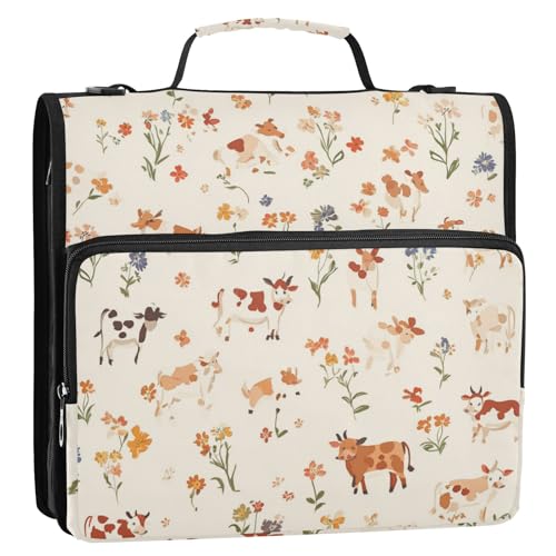 Ringbuch mit niedlichem Kuh und Pflanzen, Beige, 3 Ringe mit extra Taschen mit Griff, wasserdicht, Portfolio-Organizer für Mittelschüler Ringbuch mit niedlichem Kuh und Pflanzen, Beige, 3 Ringe mit extra Taschen mit Griff, wasserdicht, Portfolio-Organizer für Mittelschüler von Foiosoh