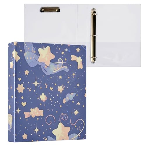 Ringbuch mit runden Ringen, 3,8 cm (1,5 Zoll), Ordner mit Taschen, 1/2er-Pack, Schulbedarf, Hardcover, niedliche Cartoon-Sterne auf blau-lila von Foiosoh