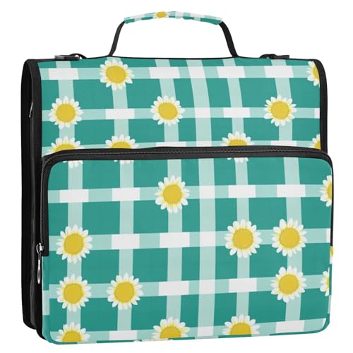 Ringordner mit 3 Ringen, quadratisch, Weiß, Sonnenblume, 3,8 cm, mit Griff, mehrere Taschen, Reißverschluss, Portfolio für Schule/Büro Ringordner mit 3 Ringen, quadratisch, Weiß, Sonnenblume, 3,8 cm, mit Griff, mehrere Taschen, Reißverschluss, Portfolio für Schule/Büro von Foiosoh