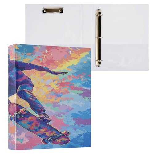 Runde Ringbücher 3,8 cm (1,5 Zoll) Notizbuchordner mit Klemmbrett, 1/2er-Pack, Schulordner, 200 Blatt, Skateboard-Muster von Foiosoh