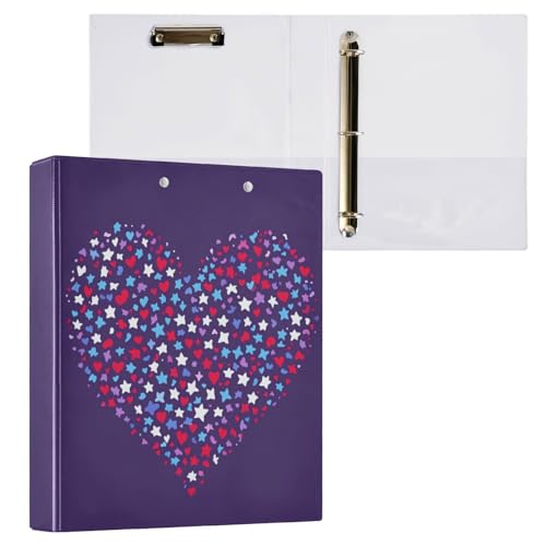 Runde Ringe Notizbuch, 3,5 cm Ordner mit Klemmbrett, 1/2 Stück für Briefgröße (27,9 x 21,6 cm), Hardcover mit rotem und blauem Stern und Herz von Foiosoh