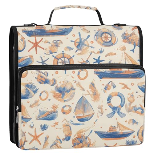 Sea Ship Ringbuch-Organizer mit 3 Ringen, mit Schultergurt, einfach zu transportieren, Portfolio-Organizer für die Mittelschule, Beige von Foiosoh