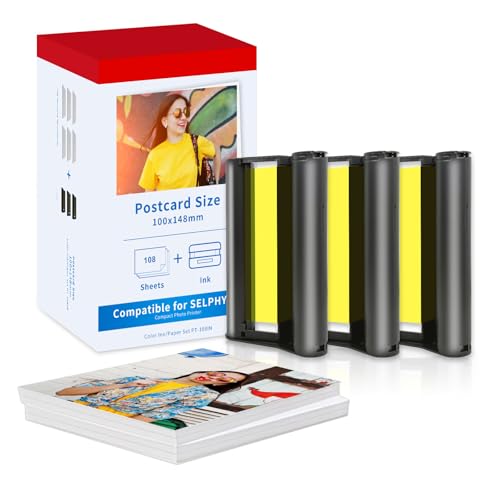 Ersatz für Canon Selphy CP1500/CP1300/CP1200/CP910 – Canon selphy cp1500 fotopapier Nachfüllset mit 3 Tintenpatronen und 108 Fotoblättern (100 x 148 mm) – Professionelle Qualität für Fotodruck von Foiset