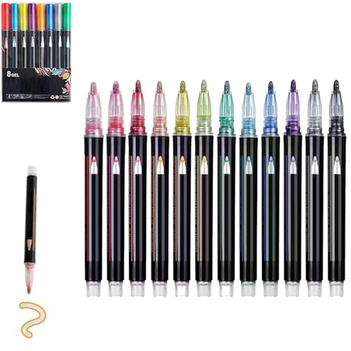 Fokayo IlluminateUpon -Marker -Stift für Highlight, Doppellinienumlaufmarkierungen, Umriss Metallic -Marker Stifte für Highlight, zum Zeichnen und Kritzeln (12 Colors) von Fokayo