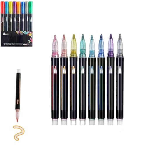 Fokayo IlluminateUpon -Marker -Stift für Highlight, Doppellinienumlaufmarkierungen, Umriss Metallic -Marker Stifte für Highlight, zum Zeichnen und Kritzeln (6 Colors) von Fokayo