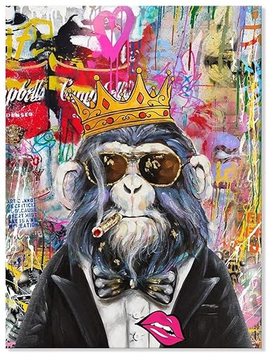 Fokenzary DIY Malen nach Zahlen Malen Leinwand für Kinder oder Erwachsene Anfänger mit Pinseln und Acrylfarben rahmenlose bunte Krone Affe(40x50cm) von Fokenzary