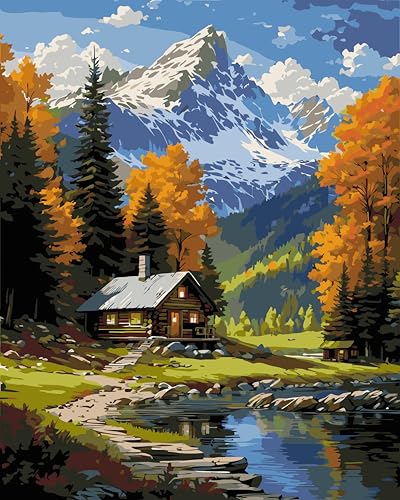 Fokenzary Malen nach Zahlen, Landschafts-Ölgemälde auf Leinwand für Erwachsene und Anfänger, mit Pinseln und Acrylfarben, rahmenlos (40 x 50 cm) von Fokenzary