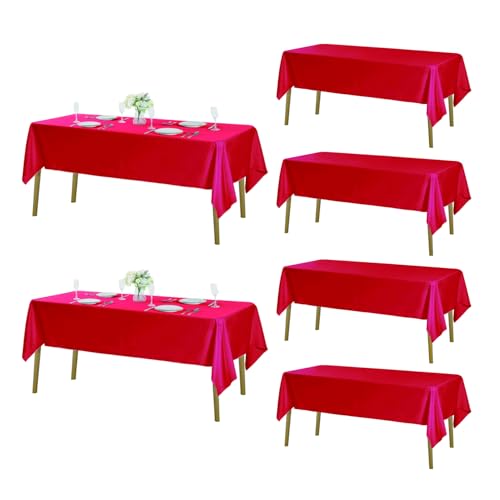 Fokitut Rechteckige Tischdecke, 152,4 x 305,8 cm, schmutzabweisend und knitterfrei, Polyester-Tischdecke, Stoff-Tischdecke für Küche, Esszimmer, Hochzeit, Party, Urlaub, Abendessen, Rot, 6 Stück von Fokitut