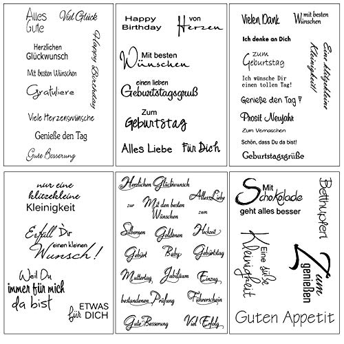 Silikonstempel Sprüche Deutsch Set,FOLANVOFF 6 Blätter Geburtstag Stempel,Clear Stamps Glückwünsche,Clearstamp Set für DIY Bullet Journal Scrapbooking Fotoalbum Geburtstag Stempelset von FOLANVOFF