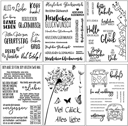 Silikonstempel Sprüche Deutsch Set,6 Blätter Geburtstag Stempel,Clear Stamps Glückwünsche,Tiere Clearstamp Set für DIY Bullet Journal Scrapbooking Fotoalbum Geburtstag Stempelset von FOLANVOFF