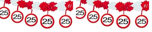 1 Girlande, Papier L: 4 m Motiv Schild 25. Geburtstag (Packung mit 2) von Folat