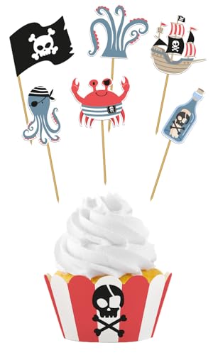 Folat 27482 Piraten Deko Kinder Geburtstag - Cupcake Deko-Set - Pirate Party - 6 Sets - Piraten Partygeschirr für Piratenparty Mädchen Junge Folat 27482 Piraten Deko Kinder Geburtstag - Cupcake Deko-Set - Pirate Party - 6 Sets - Piraten Partygeschirr für Piratenparty Mädchen Junge von Folat