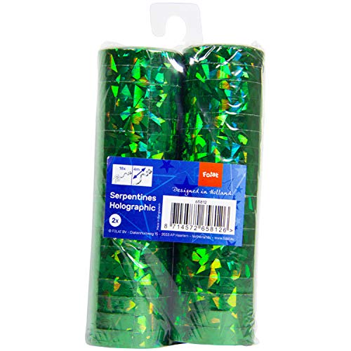 Folat 65812 - Luftschlangen - grün holografisch - 2 Rollen mit je 18 Schlangen - 4 m lang von Folat