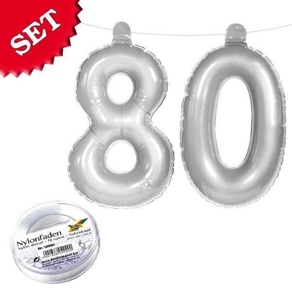Aufblasbare Zahl 80 silbern, Ballondeko für 80. Geburtstag Aufblasbare Zahl 80 silbern, Ballondeko für 80. Geburtstag von Folat