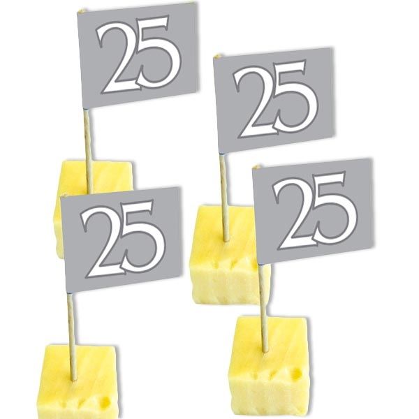 Dekopicker Fähnchen mit 25, silbern, 50 Stück für Birthday Dekopicker Fähnchen mit 25, silbern, 50 Stück für Birthday von Folat