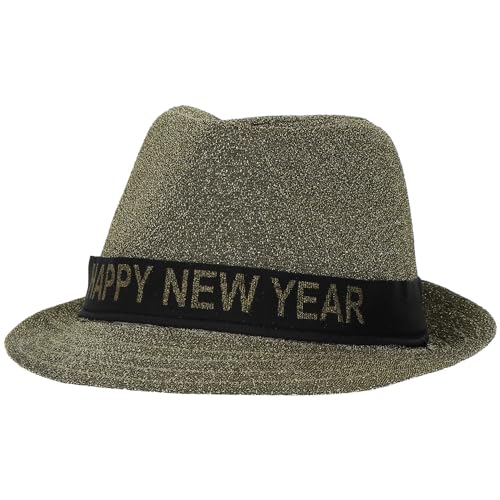 Folat 04473 Trilbyhut Lurex Gold-Silvester Deko, Neujahrs Party, Hutband mit Schrift Frohes Neues Jahr, Happy New Year von Folat