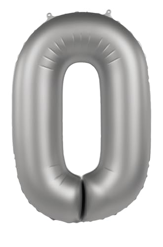 Folat 10470 Zahlen Luftballon Silber Folienballon Zahl 0 - Moonlight Silver - Satin Gloss - 86 cm - Party Deko Ballon für Kinder Geburtstag Jubiläum, zum Befüllen mit Helium geeignet von Folat