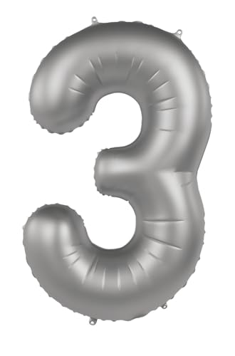 Folat 10473 Luftballon Silber Folienballon Zahl 3-Moonlight Silver-Satin Gloss-86 cm-Party Deko Ballon für Kinder Geburtstag Jubiläum, zum Befüllen mit Helium geeignet, 86 cm von Folat