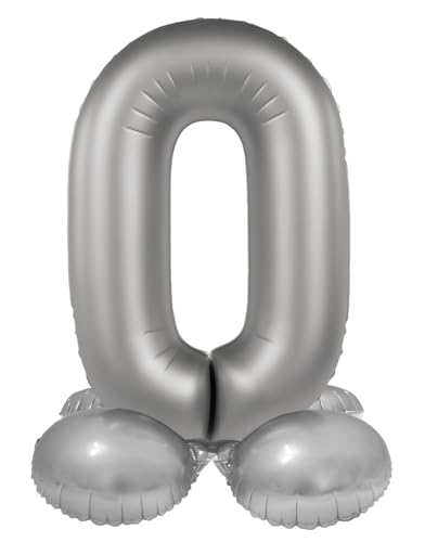 Folat 10530 Zahlen Luftballon Silber Stehender Folienballon Zahl 0 - Moonlight Silver - Satin Gloss - 72 cm - Party Deko Ballon für Kinder Geburtstag Jubiläum, kein Helium erforderlich von Folat