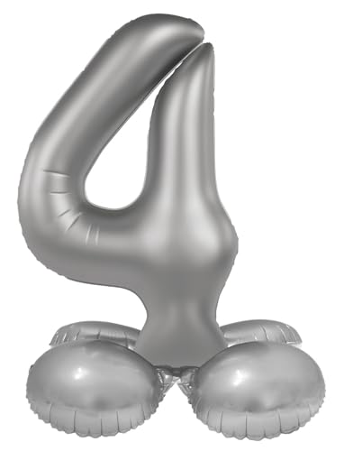 Folat 10534 Luftballon Silber Stehender Folienballon Zahl 4-Moonlight Silver-Satin Gloss-72 cm-Party Deko Ballon für Kinder Geburtstag Jubiläum, kein Helium erforderlich, 72 cm Folat 10534 Luftballon Silber Stehender Folienballon Zahl 4-Moonlight Silver-Satin Gloss-72 cm-Party Deko Ballon für Kinder Geburtstag Jubiläum, kein Helium erforderlich, 72 cm von Folat