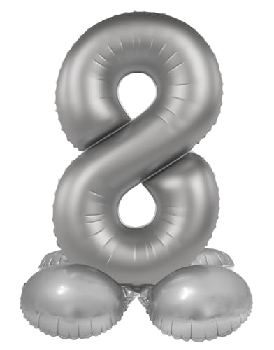 Folat 10538 Luftballon Silber Stehender Folienballon Zahl 8-Moonlight Silver-Satin Gloss-72 cm-Party Deko Ballon für Kinder Geburtstag Jubiläum, kein Helium erforderlich, 72 cm Folat 10538 Luftballon Silber Stehender Folienballon Zahl 8-Moonlight Silver-Satin Gloss-72 cm-Party Deko Ballon für Kinder Geburtstag Jubiläum, kein Helium erforderlich, 72 cm von Folat