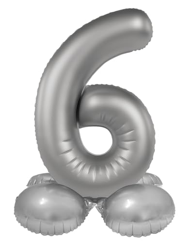 Folat 10596 Luftballon Silber Stehender Folienballon Zahl 6-Moonlight Silver-Satin Gloss-41 cm-Party Deko Ballon für Kinder Geburtstag Jubiläum, kein Helium erforderlich, 41 cm von Folat