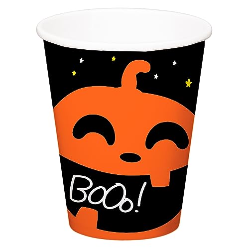 Folat 23869 23869-Happy Halloween Booo-Trinkbecher 250 ml-6 Stück Schwarz Orange Kürbis Partybecher, Bar Decor Party Supplies, Mehrfarbig von Folat