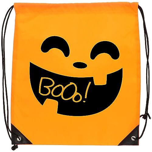 Folat 23873 23873-Happy Booo-Rucksack mit Kordelzug Orange,Tragetaschen Party Geschenktüten Wiederverwendbar mit Griffen für Halloween Süßes oder Saures Gastgeschenke für Kinder, Partytüte, Mehrfarbig von Folat