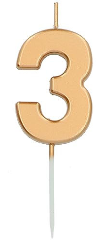 Folat 24143 Kuchen Kerze Ziffer/Zahl 3 Gold-5 cm Geburtstagskerzen für Geburtstag, Geburtstagsdeko, für Kinder Partys, Hochzeiten, Firmenfeiern, Jubiläen von Folat