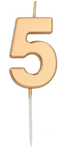 Folat 24145 Kuchen Kerze Ziffer/Zahl 5 Gold-5 cm Geburtstagskerzen für Geburtstag, Geburtstagsdeko, für Kinder Partys, Hochzeiten, Firmenfeiern, Jubiläen von Folat