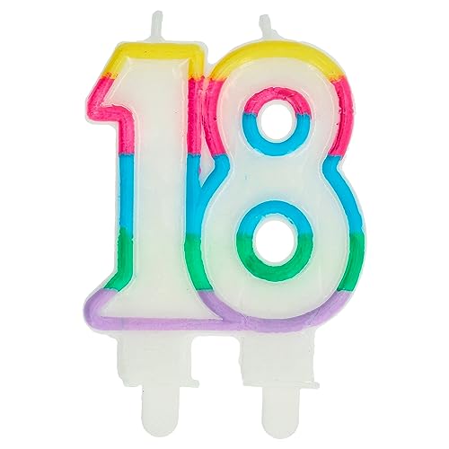 Folat 24181 Kuchen Kerze Colorblock Ziffer/Zahl 18-7,5 x 6 cm Geburtstagskerzen für Geburtstag, Geburtstagsdeko, für Kinder Partys, Hochzeiten, Firmenfeiern, Jubiläen, Mehrfarbig, 6 cm von Folat