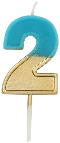 Folat 24222 Kuchen Kerze Retro Ziffer/Zahl 2 Blau - 5 cm Geburtstagskerzen für Geburtstag, Geburtstagsdeko, für Kinder Partys, Hochzeiten, Firmenfeiern, Jubiläen von Folat