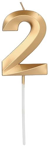 Folat 24232 Kuchen Kerze Glamour Ziffer/Zahl 2 Gold Metallic Geburtstagskerzen für Geburtstag, Geburtstagsdeko, für Kinder Partys, Hochzeiten, Firmenfeiern, Jubiläen, 7 cm von Folat