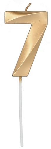 Folat 24237 Kuchen Kerze Glamour Ziffer/Zahl 7 Gold Metallic Geburtstagskerzen für Geburtstag, Geburtstagsdeko, für Kinder Partys, Hochzeiten, Firmenfeiern, Jubiläen, 7 cm von Folat