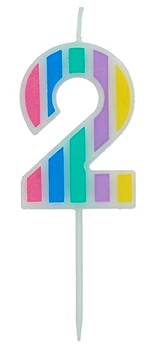 Folat 24262 Kuchen Kerze Pastell Ziffer/Zahl 2 Mehrfarbig Geburtstagskerzen für Geburtstag, Geburtstagsdeko, für Kinder Partys, Hochzeiten, Firmenfeiern, Jubiläen, 5 cm von Folat