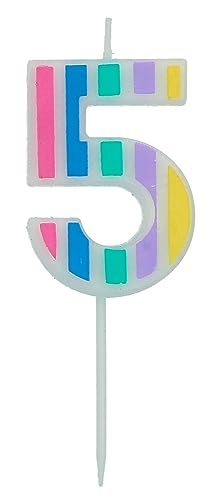 Folat 24265 Kuchen Kerze Pastell Ziffer/Zahl 5 Mehrfarbig Geburtstagskerzen für Geburtstag, Geburtstagsdeko, für Kinder Partys, Hochzeiten, Firmenfeiern, Jubiläen, 5 cm von Folat