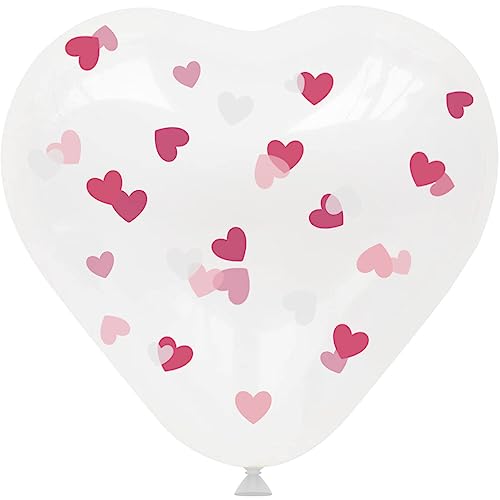 Folat 24883 Romantische Love Deko Luftballons Herzen mit Rosa Confetti 4 Stück - Latex Ballons Helium für Hochzeit Valentinstag oder Muttertag von Folat