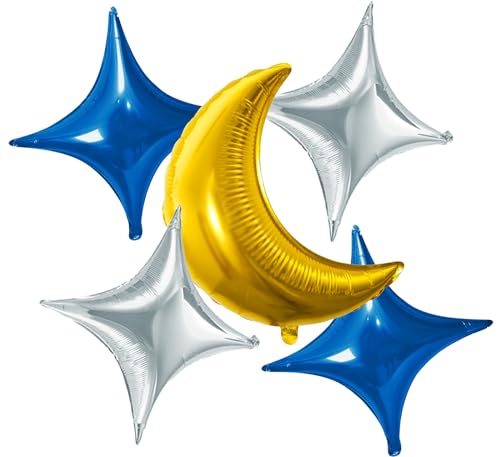 Folat 24889 Dekoration-Folienballon-Set Mubarak-5 Stück Eid Deko Stern Mond Zubehör Ramadan, Mehrfarbig von Folat