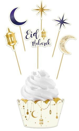 Folat 24895 Mubarak Dekoration-Cupcake Set Mubarak-12 Stück Eid Deko Stern Mond Zubehör Ramadan, Mehrfarbig Folat 24895 Mubarak Dekoration-Cupcake Set Mubarak-12 Stück Eid Deko Stern Mond Zubehör Ramadan, Mehrfarbig von Folat
