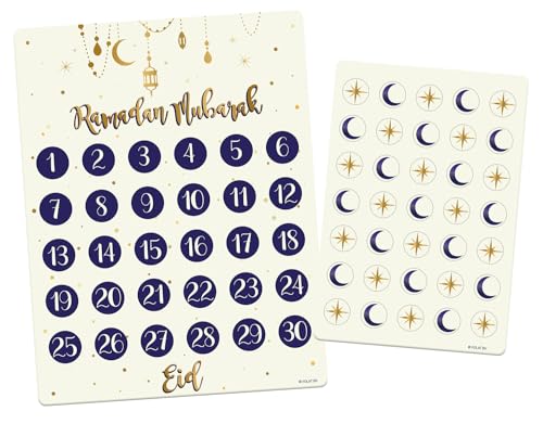 Folat 24898 Eid Mubarak Ramadan Dekoration - Countdown-Kalender 'Ramadan Mubarak' – Eid Mubarak Eid Deko Stern Mond Zubehör Ramadan von Folat