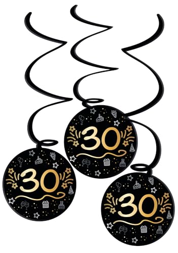 Folat 25061 Party Deko Schwarz Gold Silber - Hängdekoration - 30 - Shining Glam - 3 Stück - Für Geburtstag, Jubiläum, 30 Jahre Folat 25061 Party Deko Schwarz Gold Silber - Hängdekoration - 30 - Shining Glam - 3 Stück - Für Geburtstag, Jubiläum, 30 Jahre von Folat