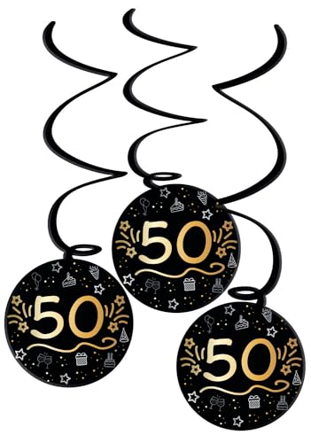 Folat 25063 Party Deko Schwarz Gold Silber - Hängdekoration - 50 - Shining Glam - 3 Stück - Für Geburtstag, Jubiläum, 50 Jahre Folat 25063 Party Deko Schwarz Gold Silber - Hängdekoration - 50 - Shining Glam - 3 Stück - Für Geburtstag, Jubiläum, 50 Jahre von Folat