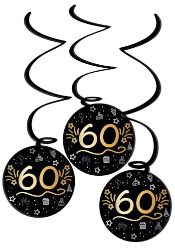 Folat 25064 Party Deko Schwarz Gold Silber - Hängdekoration - 60 - Shining Glam - 3 Stück - Für Geburtstag, Jubiläum, 60 Jahre Folat 25064 Party Deko Schwarz Gold Silber - Hängdekoration - 60 - Shining Glam - 3 Stück - Für Geburtstag, Jubiläum, 60 Jahre von Folat