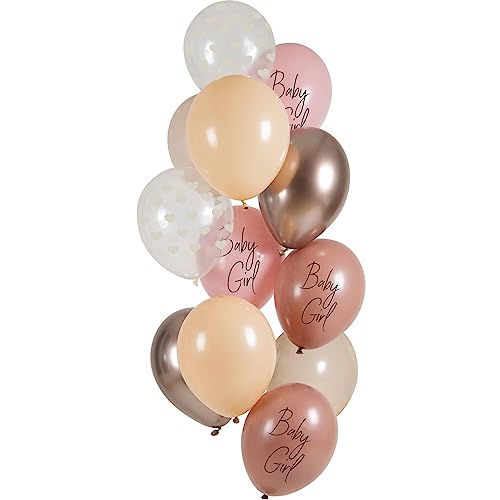 Folat 25158 Luftballons Set Latex Girl 33cm-12 Stück-Für Geburt Mädchen Willkommen Zuhause Baby Empfang Dekoration für Familie Partei, Pink, Large von Folat