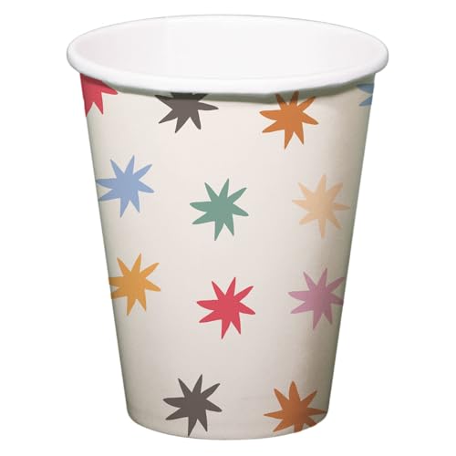 Folat 26860 Dekoration weiß mit bunten Sternen-Trinkbecher-Starburst-250 ml-8 Stück-Fröhlich und farbenfroh Party Geschirr für Kinder und Erwachsenen Geburtstag, Mehrfarbig von Folat