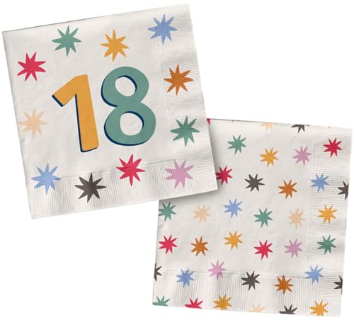 Folat 26875 Dekoration weiß mit bunten Sternen-Servietten-18-Starburst-33 x 33 cm-20 Stück-Fröhlich und farbenfroh Party Geschirr für Kinder und Erwachsenen Geburtstag, Mehrfarbig von Folat